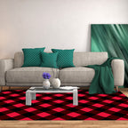 Red Bedroom Carpet Modern Checkered Area Rug Polyester Non-Slip Backing Machine Washable Rug