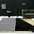 Black Bedroom Rug Modern Color Block Houndstooth Pattern Rug Polyester Pet Friendly Rug