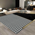 Black Bedroom Rug Modern Color Block Houndstooth Pattern Rug Polyester Pet Friendly Rug