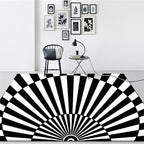 Novelty Living Room Rug in Black and White 3D Half Circle Stripe Print Rug Polyester Pet Friendly Washable Area Rug