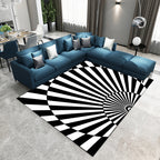 Novelty Living Room Rug in Black and White 3D Half Circle Stripe Print Rug Polyester Pet Friendly Washable Area Rug