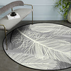 Gray and Black Tropical Carpet Mainly Polyester Feather Print Carpet Washable Non-Slip Back Carpet for Living Room