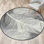 Gray and Black Tropical Carpet Mainly Polyester Feather Print Carpet Washable Non-Slip Back Carpet for Living Room