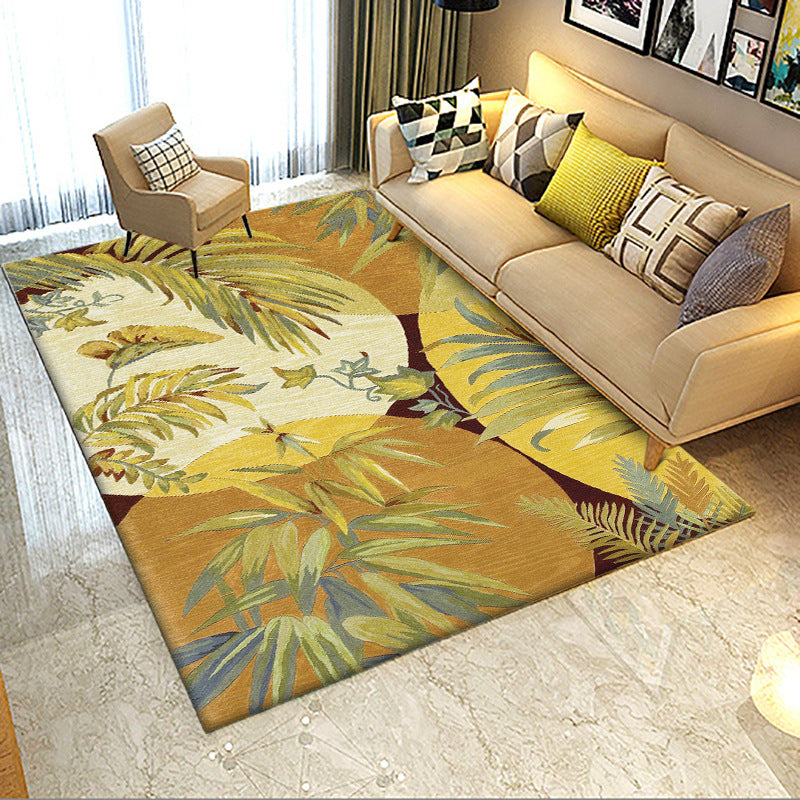 Orange Modern Area Rug Polyester Botanical Pattern Rug Washable Non-Slip Backing Carpet for Living Room