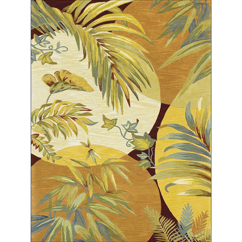 Orange Modern Area Rug Polyester Botanical Pattern Rug Washable Non-Slip Backing Carpet for Living Room