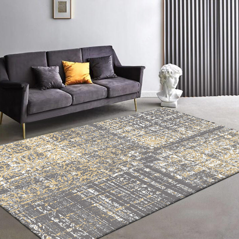 Funky Abstract Carpet Gray Industrial Carpet Polyester Washable Non-Slip Underlay Carpet for Living Room
