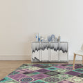 Purple Bedroom Rug Moroccan Flower Diamond Pattern Area Rug Polyester Non-Slip Back Machine Washable Rug