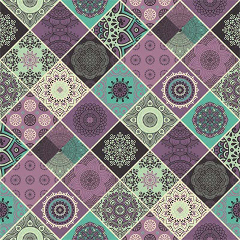 Purple Bedroom Rug Moroccan Flower Diamond Pattern Area Rug Polyester Non-Slip Back Machine Washable Rug