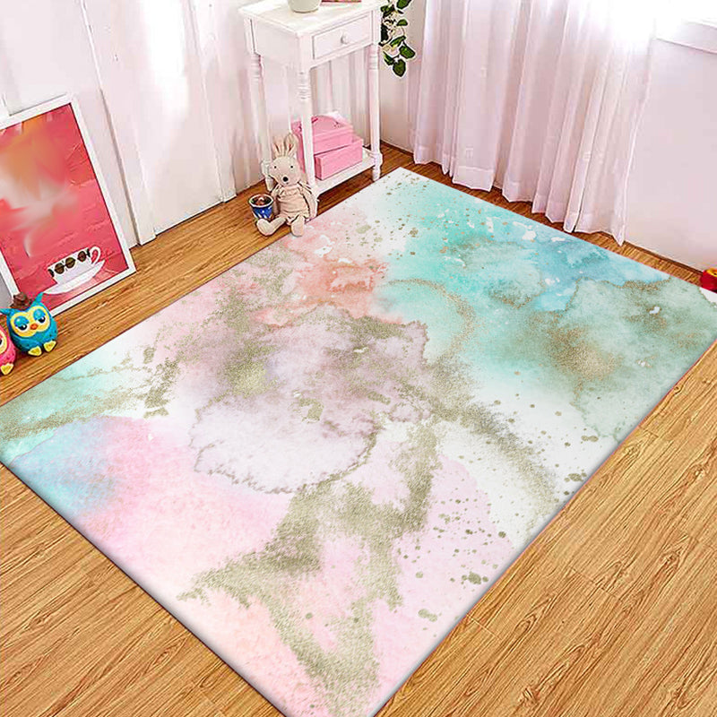 Modern living room rug in pink and blue abstract spray print rug polyester washable non-slip floor rug