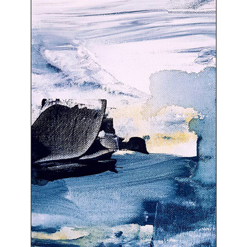 Blue Bedroom Carpet Modern Abstract Ink Painting Pattern Area Rug Polyester Non-Slip Machine Washable Rug