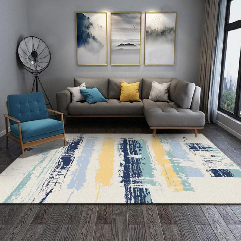 Ivory Bedroom Rug Modern Abstract Ink Painting Pattern Rug Polyester Machine Washable Pet-Friendly Rug