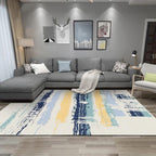 Ivory Bedroom Rug Modern Abstract Ink Painting Pattern Rug Polyester Machine Washable Pet-Friendly Rug