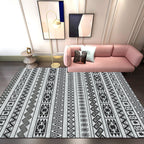 Southwest Living Room Rug in Gray Stripe Flower Geometry Print Rug Polyester Non-Slip Back Area Rug