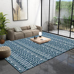 American Southwestern rug in blue stripes, Greek key, wave pattern, rug, polyester, washable rug for home decor