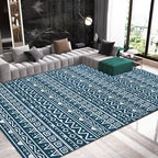 American Southwestern rug in blue stripes, Greek key, wave pattern, rug, polyester, washable rug for home decor