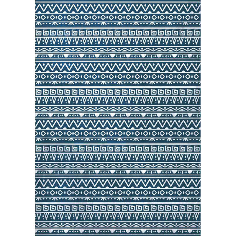 American Southwestern rug in blue stripes, Greek key, wave pattern, rug, polyester, washable rug for home decor