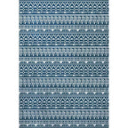 American Southwestern rug in blue stripes, Greek key, wave pattern, rug, polyester, washable rug for home decor
