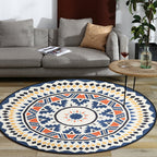 Southwest Living Area Rug in Ivory Circle Diamond Triangle Print Rug Polyester Washable Non-Slip Rug