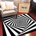 Novelty Living Room Rug in Black and White 3D Stripe Pattern Rug Polyester Non-Slip Machine Washable Rug