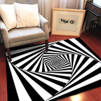 Novelty Living Room Rug in Black and White 3D Stripe Pattern Rug Polyester Non-Slip Machine Washable Rug
