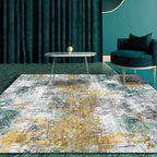 Unique Abstract Area Rug Gold and Green Industrial Rug Polyester Washable Non-Slip Back Area Rug for Living Room