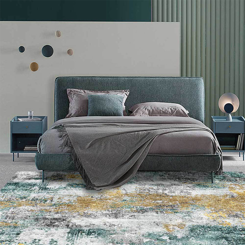 Unique Abstract Area Rug Gold and Green Industrial Rug Polyester Washable Non-Slip Back Area Rug for Living Room