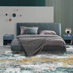 Unique Abstract Area Rug Gold and Green Industrial Rug Polyester Washable Non-Slip Back Area Rug for Living Room
