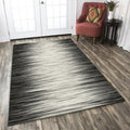 Modern Living Room Rug in Ivory and Black Abstract Oil Painting Lines Print Rug Polyester Non-Slip Washable Area Rug