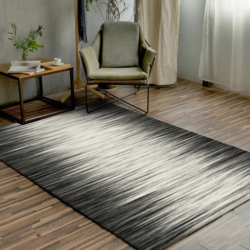 Modern Living Room Rug in Ivory and Black Abstract Oil Painting Lines Print Rug Polyester Non-Slip Washable Area Rug