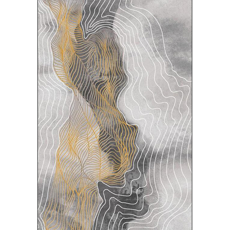 Gray Bedroom Rug Modern Abstract Swirl Pattern Rug Polyester Machine Washable Non-Slip Back Rug
