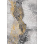 Gray Bedroom Rug Modern Abstract Swirl Pattern Rug Polyester Machine Washable Non-Slip Back Rug