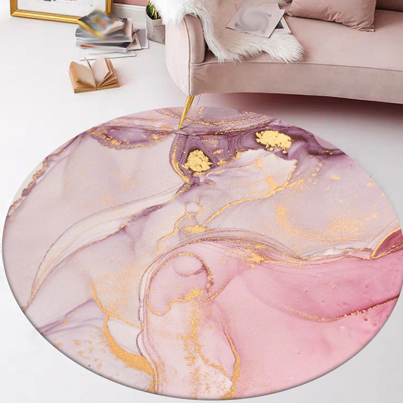 Modern living room rug in pink abstract watercolor painting printed rug polyester non-slip washable area rug
