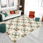 Ivory Bedroom Carpet Moroccan Motif Pattern Carpet Polyester Washable Stain Resistant Carpet