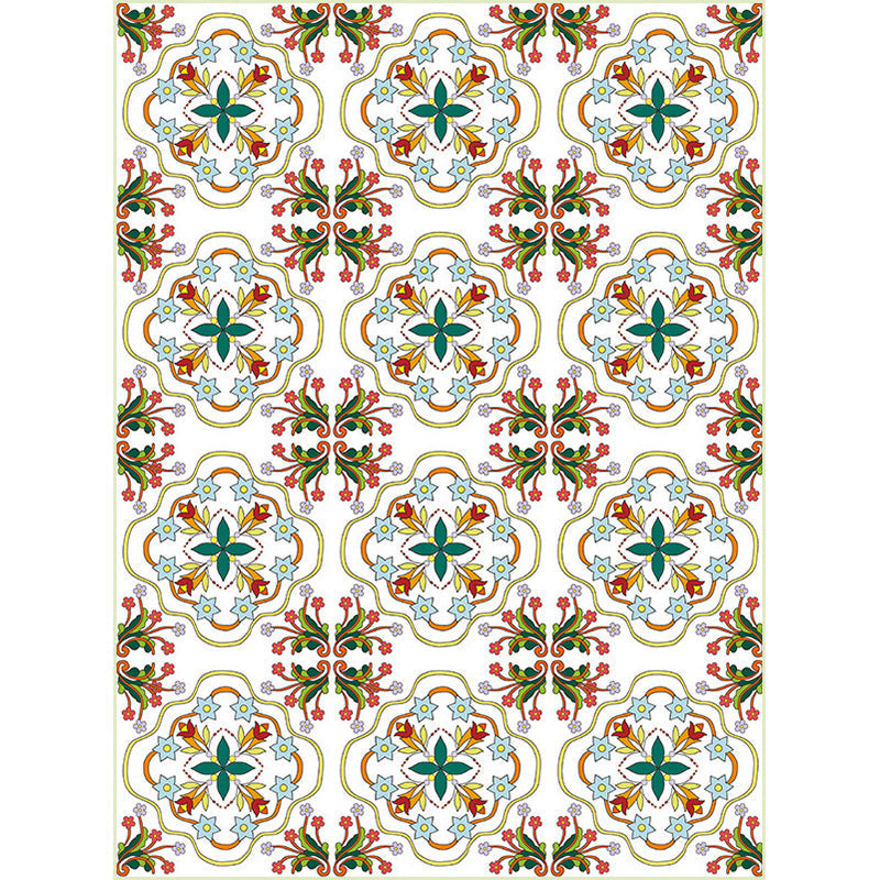 Ivory Bedroom Carpet Moroccan Motif Pattern Carpet Polyester Washable Stain Resistant Carpet