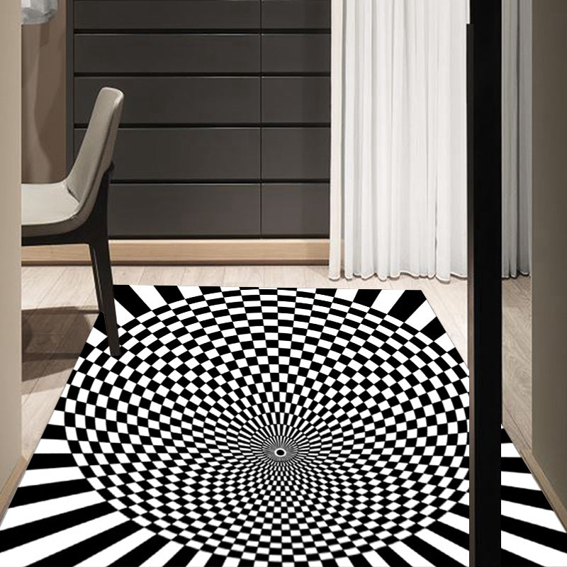 Black-and-white bedroom rug novelty 3D small check pattern carpet polyester non-slip pet-friendly rug
