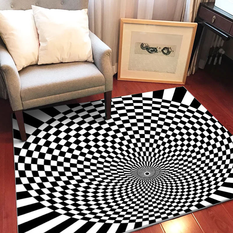 Black-and-white bedroom rug novelty 3D small check pattern carpet polyester non-slip pet-friendly rug
