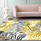 Yellow and White Casual Carpet Polyester Leaf Print Carpet Washable Non-Slip Backing Rug for Living Room