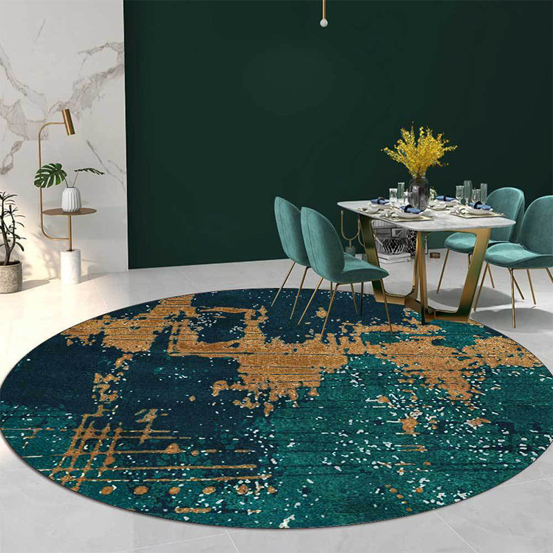 Green and Golden Industrial Area Rug Polyester Abstract Rug Washable Non-Slip Back Carpet for Living Room