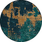 Green and Golden Industrial Area Rug Polyester Abstract Rug Washable Non-Slip Back Carpet for Living Room