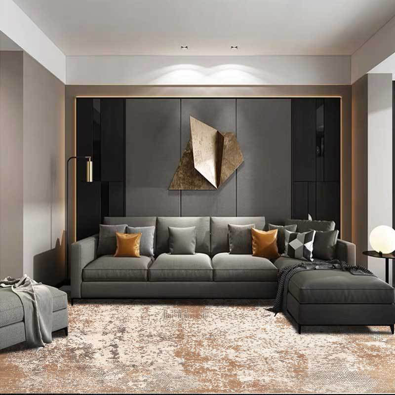 Unique Abstract Rug Brown Industrial Design Rug Polyester Washable Non-Slip Backing Rug for the Living Room