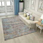 Brown and blue industrial rug polyester abstract rug washable non-slip backing rug for the living room