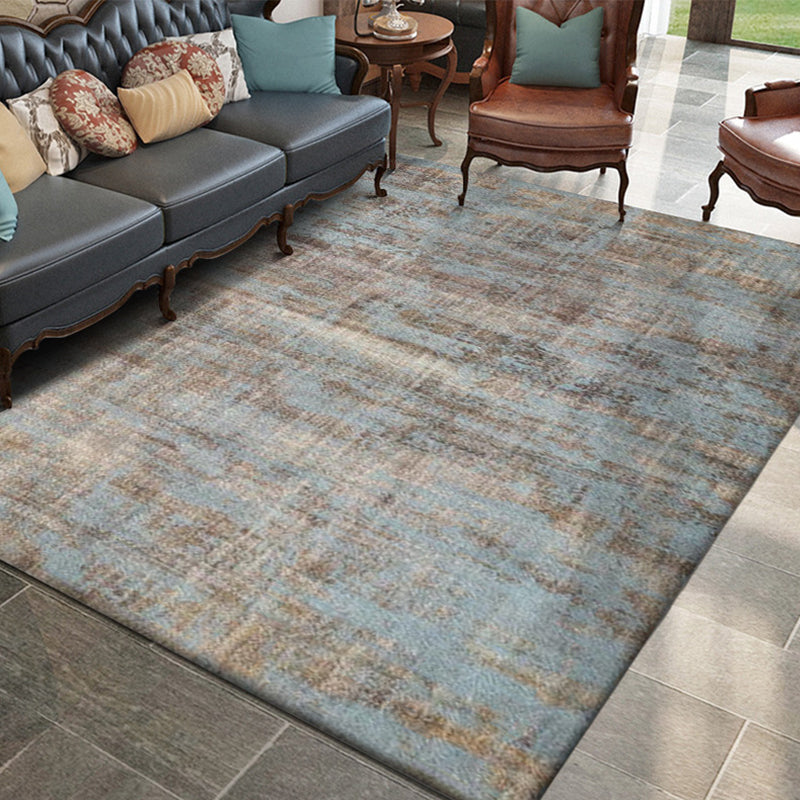 Brown and blue industrial rug polyester abstract rug washable non-slip backing rug for the living room