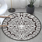 Black-white Bedroom Carpet Southwestern Tribal Circle Design Carpet Polyester Non-slip Washable Carpet