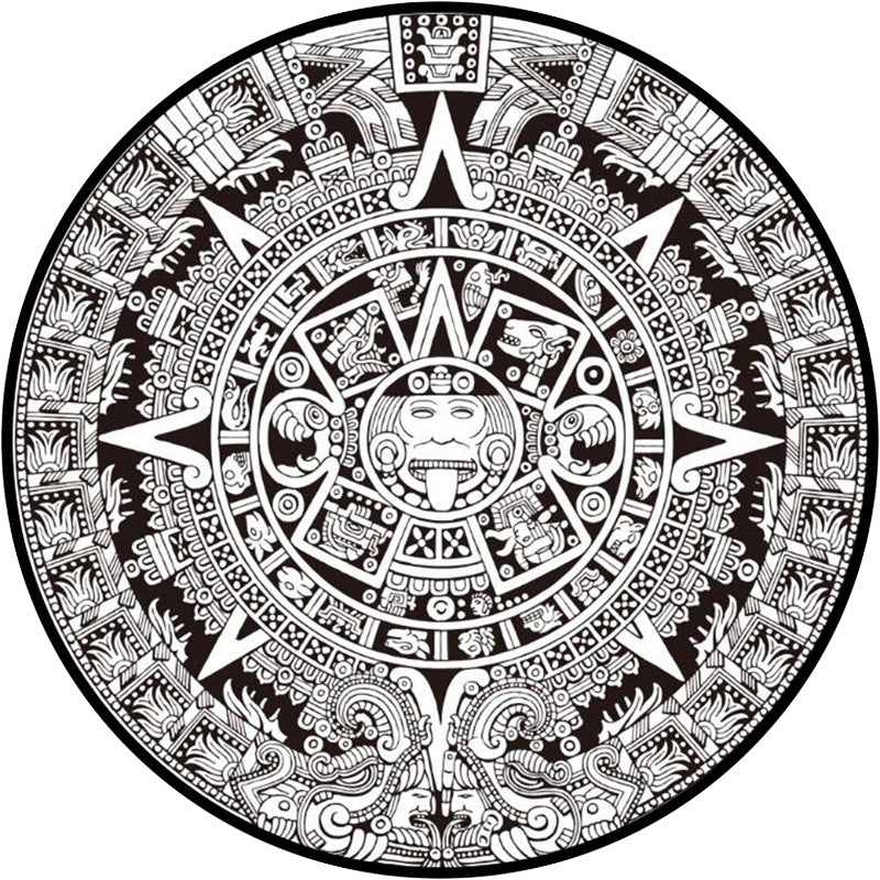 Black-white Bedroom Carpet Southwestern Tribal Circle Design Carpet Polyester Non-slip Washable Carpet