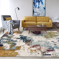 Ivory Bedroom Rug Modern Abstract Oil Painting Pattern Rug Polyester Stain Resistant Machine Washable Rug
