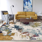 Ivory Bedroom Rug Modern Abstract Oil Painting Pattern Rug Polyester Stain Resistant Machine Washable Rug