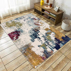 Ivory Bedroom Rug Modern Abstract Oil Painting Pattern Rug Polyester Stain Resistant Machine Washable Rug