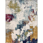 Ivory Bedroom Rug Modern Abstract Oil Painting Pattern Rug Polyester Stain Resistant Machine Washable Rug