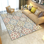 Ivory Bedroom Carpet Moroccan Motif Pattern Carpet Polyester Washable Stain Resistant Carpet