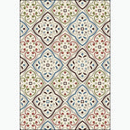 Ivory Bedroom Carpet Moroccan Motif Pattern Carpet Polyester Washable Stain Resistant Carpet